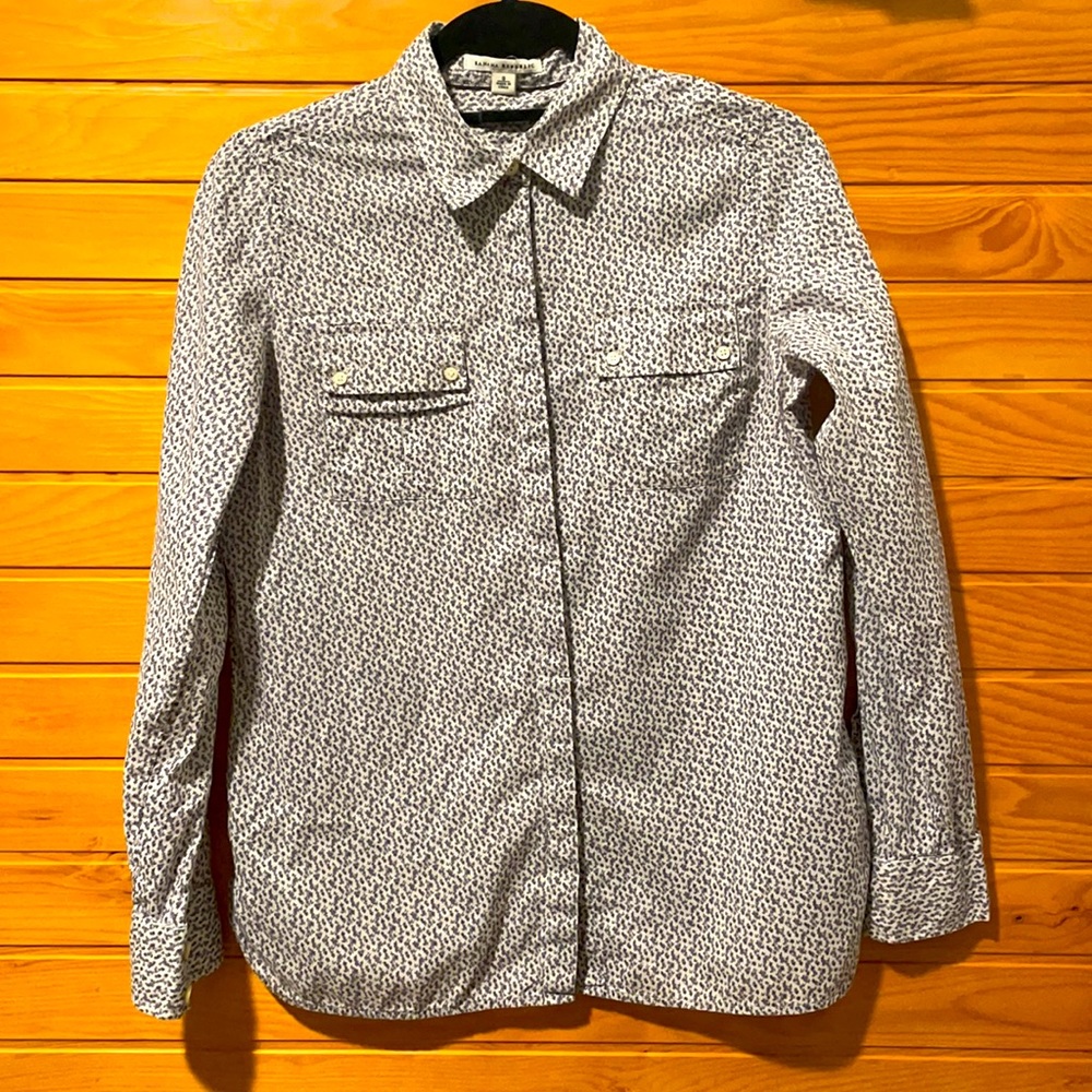 Lightweight Cotton Button Down Top Mini Lavender Floral Print